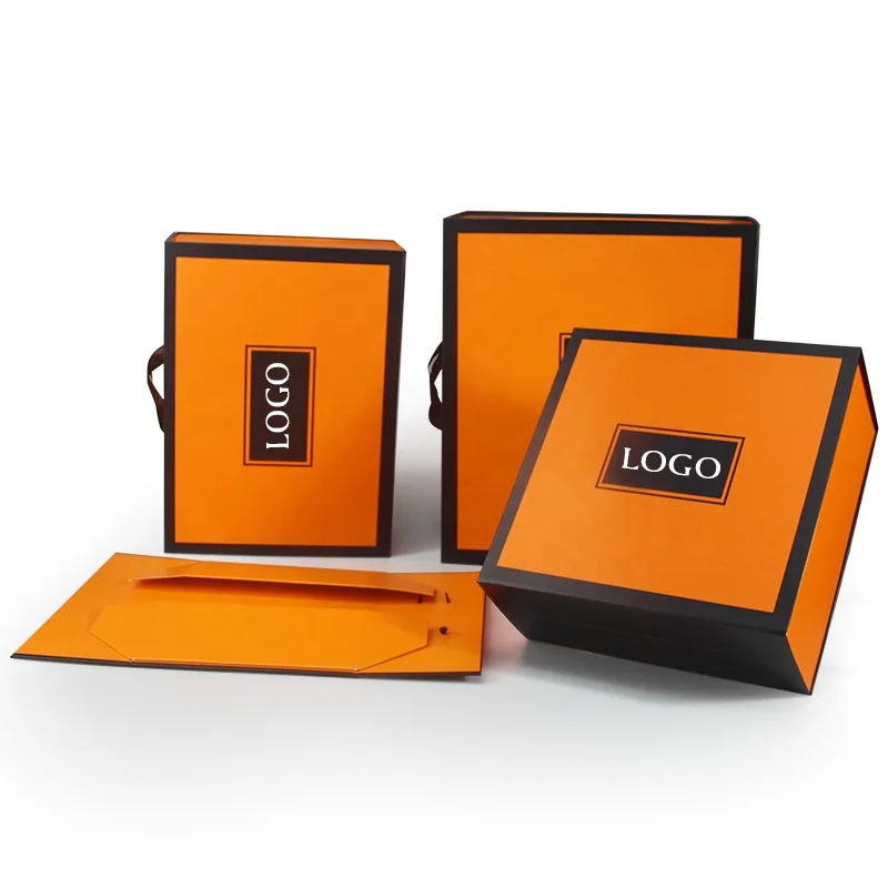 Oem Luxury Custom Logo Clothes Clothing Shirt Shoes Box Packaging Printed Folding Gift Magnetic For Orange Boxes With Lid