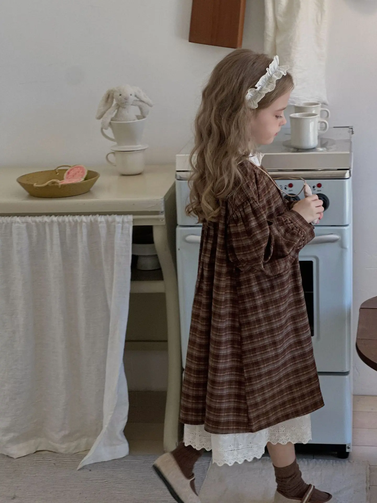 1400 new arrival princess design little baby girls brown plaid dresses infant toddler kids wool dress for winter clothing