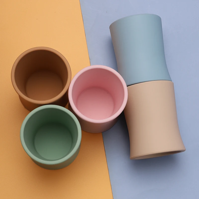 Portable Food Grade Kids Drinking Cup Baby Chino Cups Sippy For Toddlers Dust Silicone Snack Cup Baby Snack Bowl With Cover