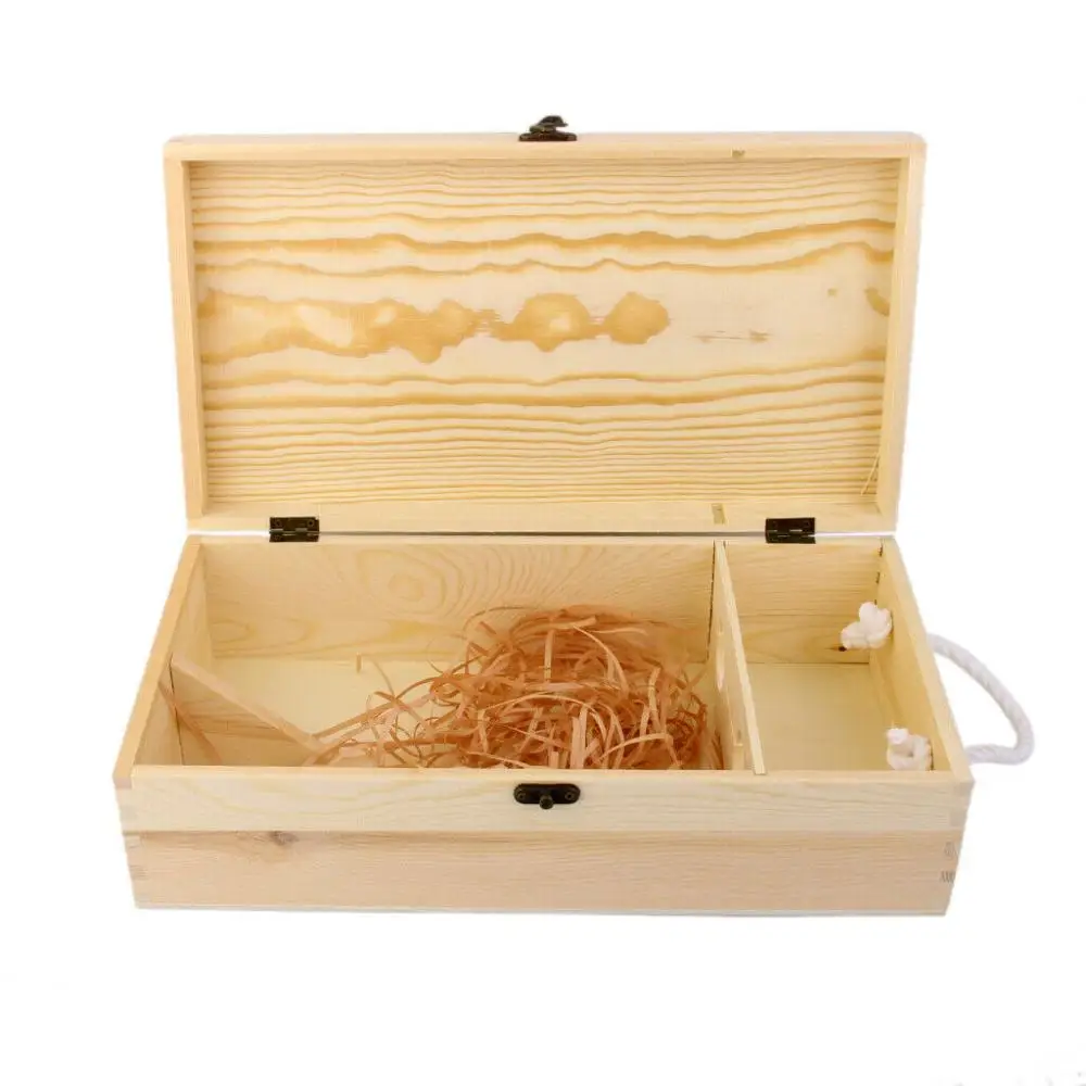 Wooden Wine Box Empty Dual Bottle Carrier Crate Case