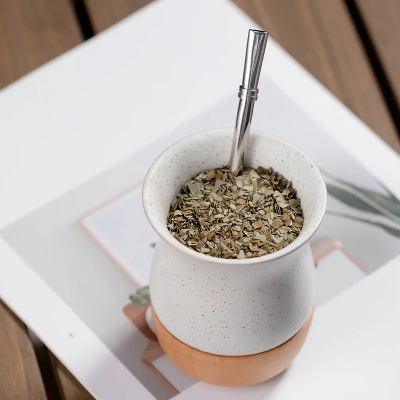 260ml Ceramic and wooden Yerba Mate Gourd Cup