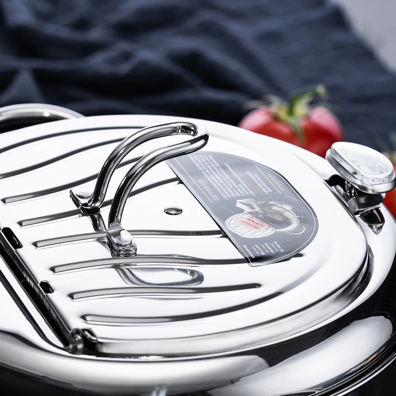 Drop shipping Japanese Tempura Fryer pot Home use Deep Oil Strainer Pot With Oil Filter&Thermometer Stainless Steel Frying Pan