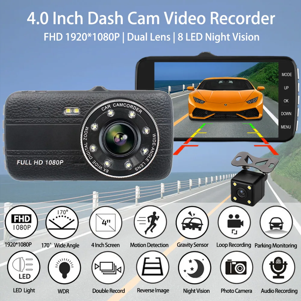 Best Selling 170 Degree 4.0Inch Wide angle Best Dual Car Camera Full HD 1080p Dash Cam