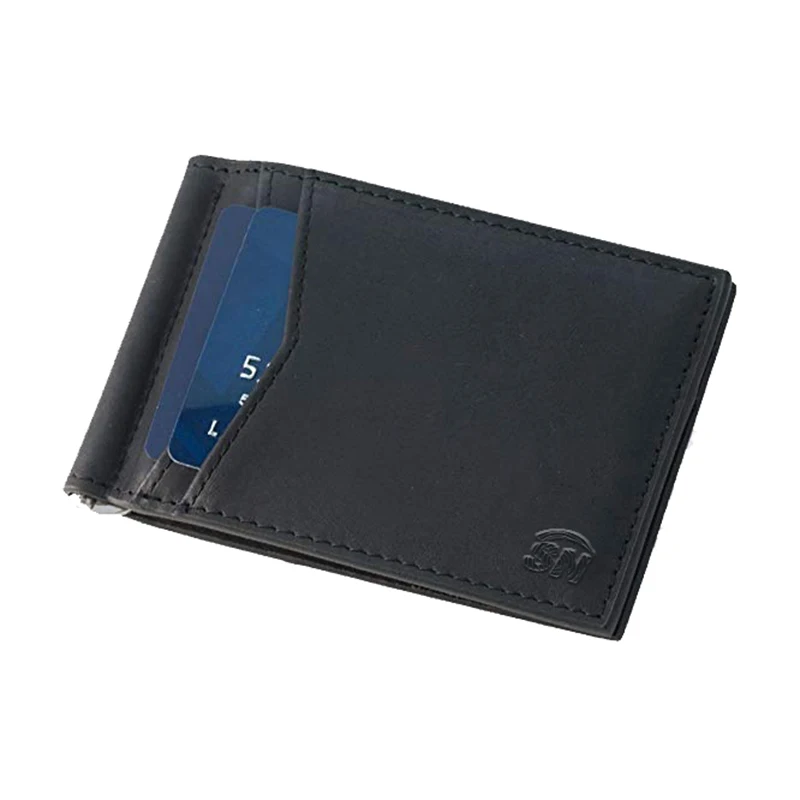 
Factory Wholesale Business Travel Waterproof RFID Genuine Leather Men Money Clip Card Wallet With Double Flap Design 