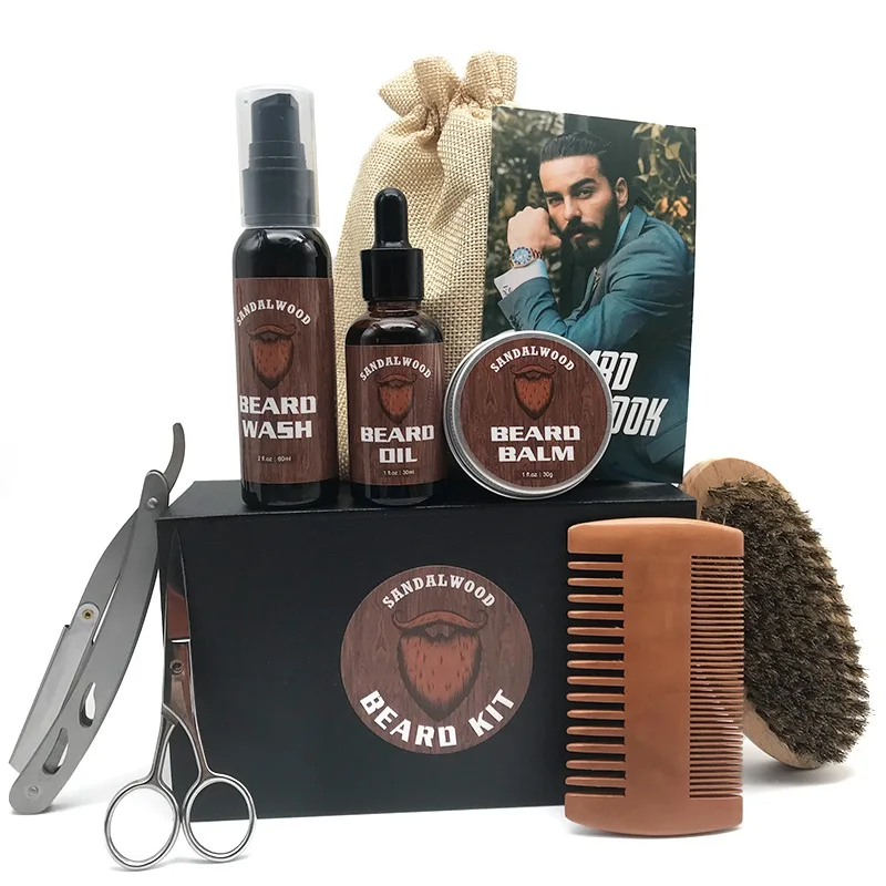 Private Label Organic Beard Balm Wax Beard Oil Beard Growth Grooming Care Kit With Cloth Bag and Oil For Men Care