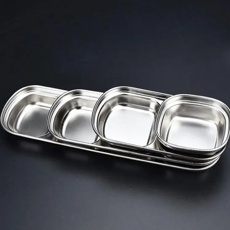 Stainless Steel Sauce Dish Multi Grid Spices Flavor Condiment Dip Bowl Korean BBQ Seasoning Plate Vinegar Soy Sauce Dish