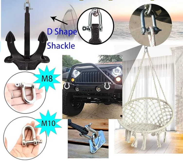 Stainless Steel 304 D Shape Shackle For Chains Wire Rope Lifting Outdoor Camping Survival Rope Bracelets Heavy Duty Construction