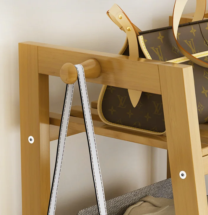 Factory top quality Bamboo 4 Tier custom hangers for coat designer standing coat hanger