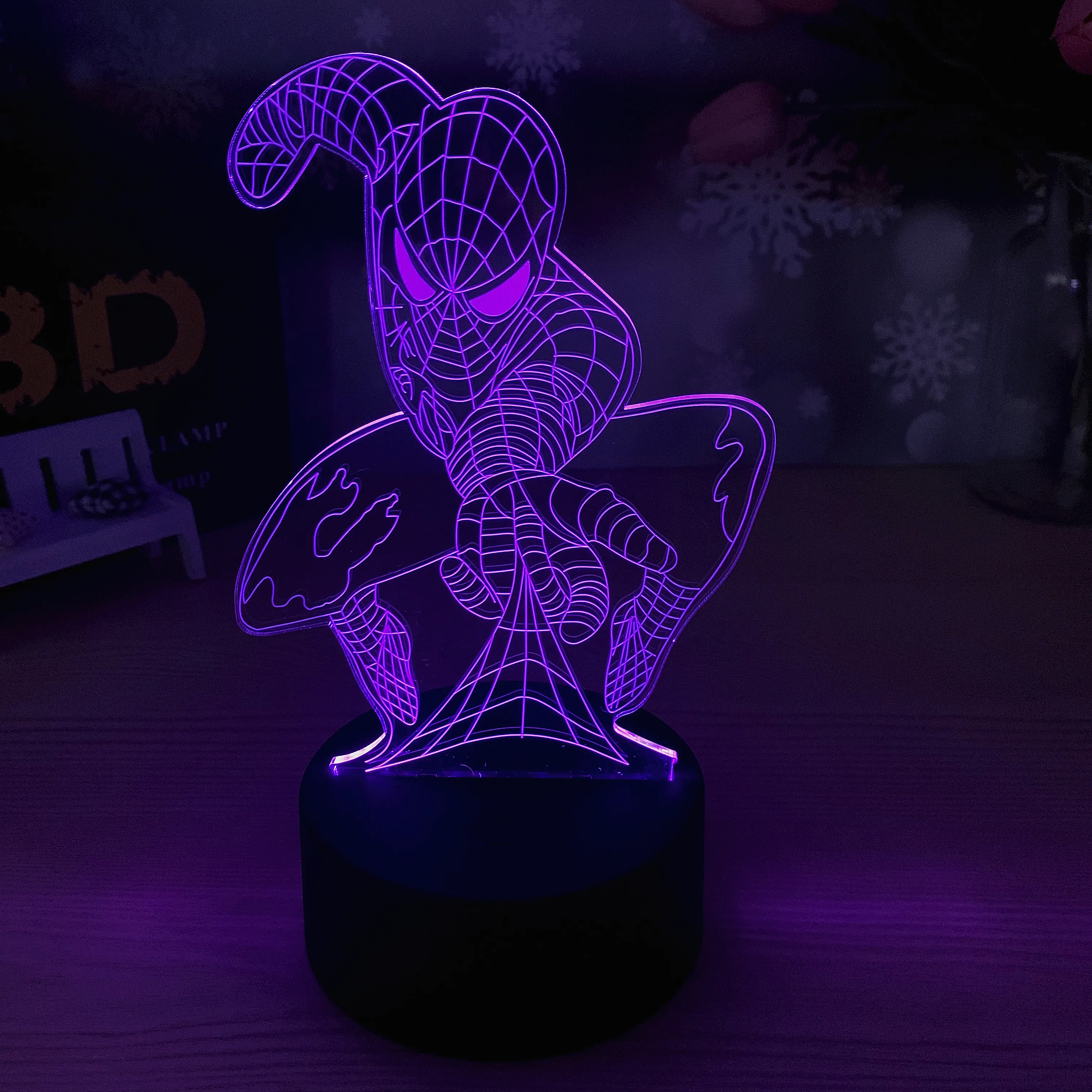 Customizable 3D night light colorful spiderman table lamp USB interface touch sensor base remote control night light