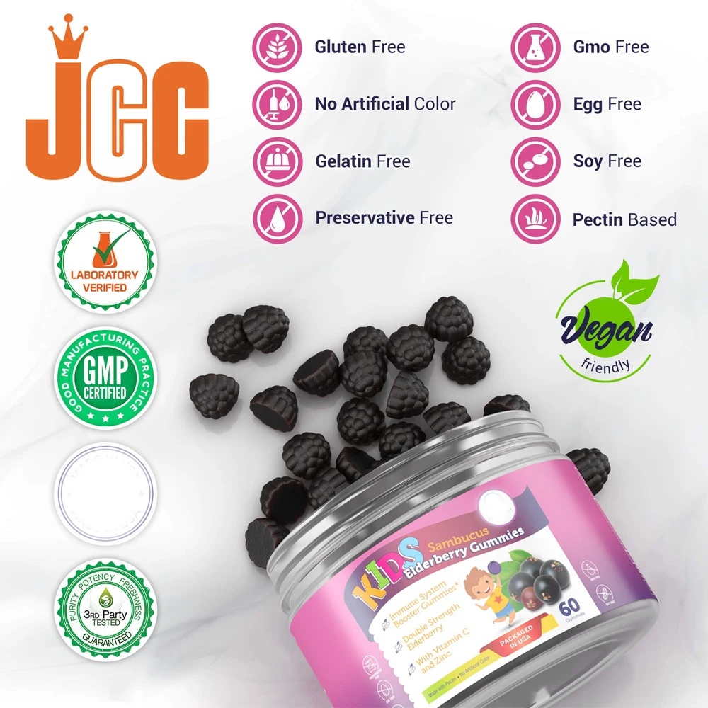 Private label kids elderberry gummies candy with zinc and vitamin c dietary supplement for kids gummies