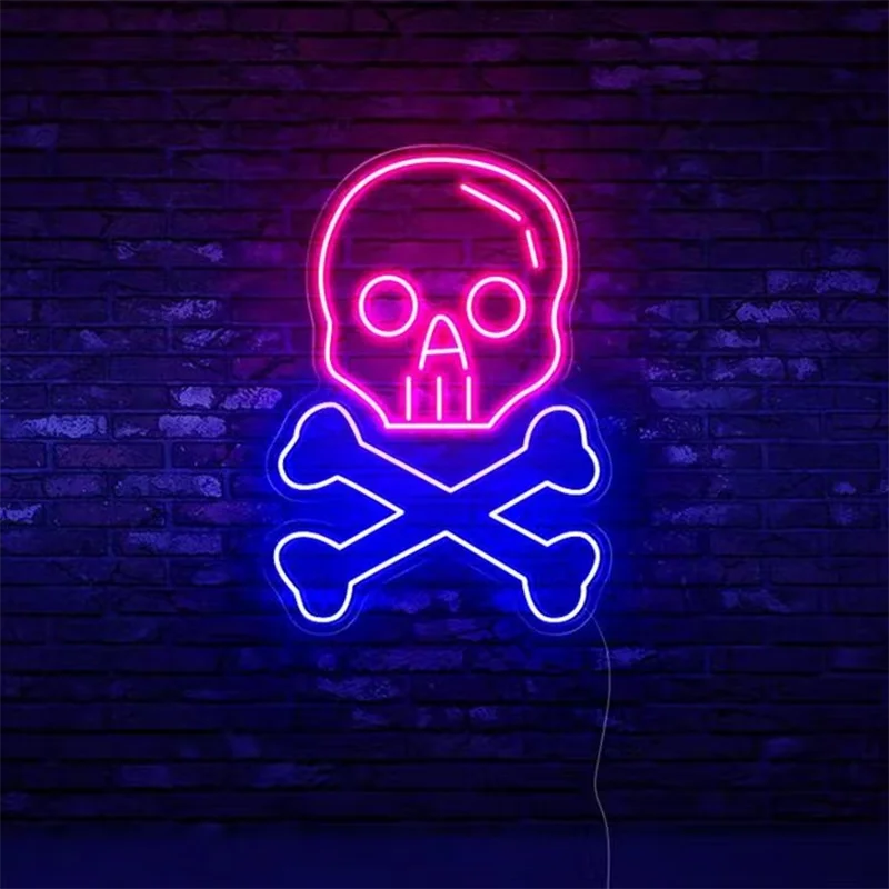 OUX Led Neon Sign PlayStation Cactus Jack Game On Skeleton Disco Cheers Lightning Bolt Man Cave Neon Sign for Event Party