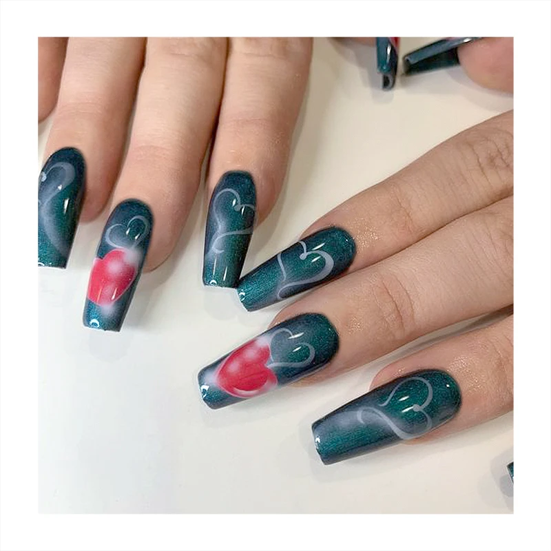 New Custom Private Label Long Coffin Nails Supply Wholesale Nude Tips Paint Black Red Color Decorative Acrylic OEM Fake Nails