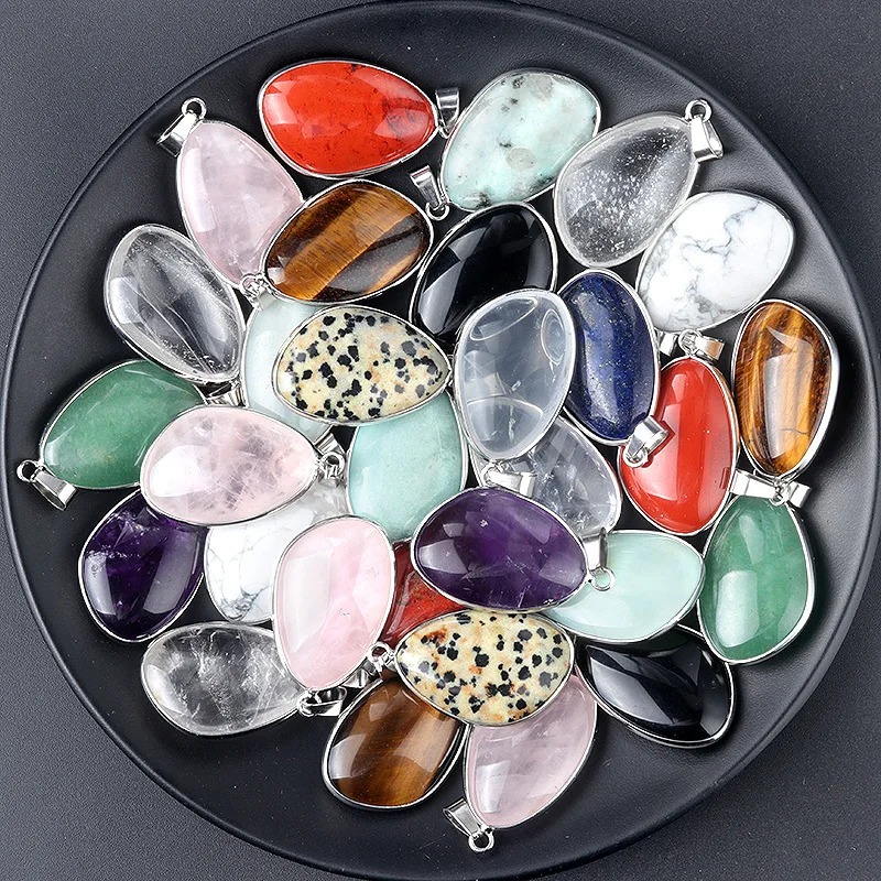 copper bezel irregular pendant agate crystal semi-precious stone with silver frame pendant necklace