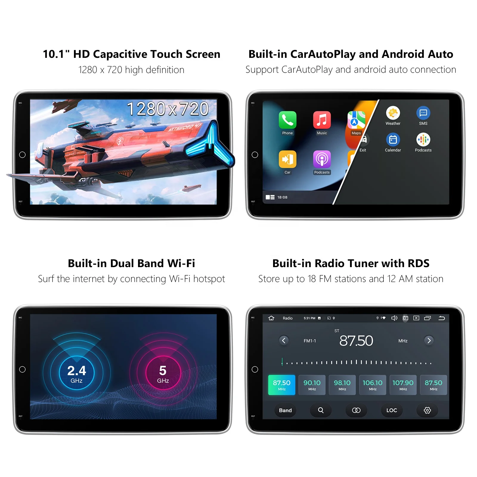 XTRONS 10.1 Inch Android 13 4+64GB Autoradio 1Din Rotatable Carplay Screen Android Auto 4G LTE 2K Video Car Multimedia Player