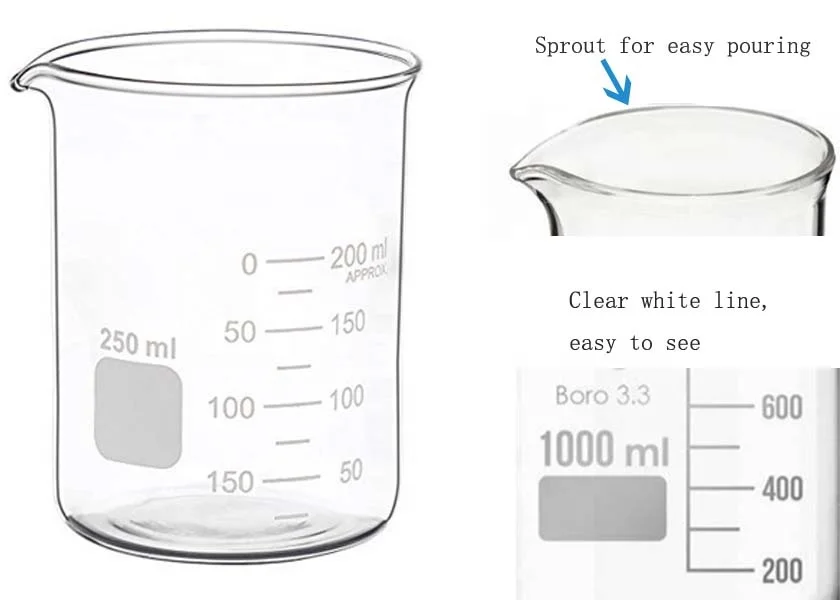 High Temperature Resistant Boro 3.3 Glass Low Form 100ml Pyrex Beaker