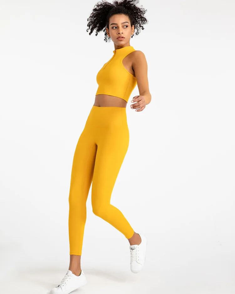 gym clothing active wear yoga bra and pants set front zipper design sports bra and no front seam leggings set