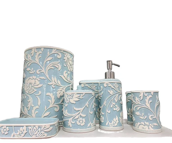 2023 hot sale 8 pieces blue ceramic Bathroom Accessories  bathroom sets for home