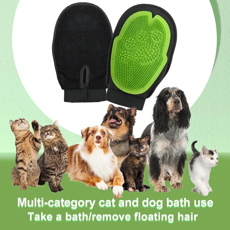 Factory Wholesale Multifunction Double Sided Cat Hair Remover Glove Dog Pet Bath Grooming Glove