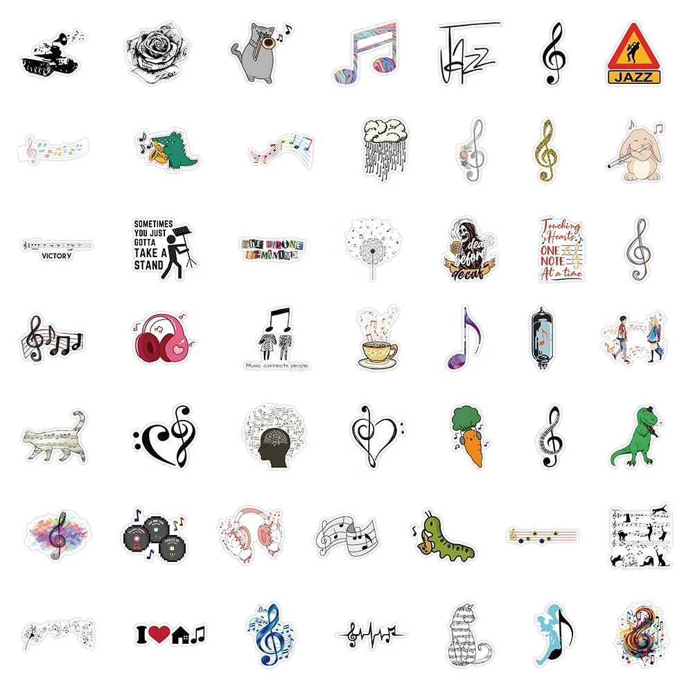 Custom 53pcs Cartoon Musical note Sticker for kids Waterproof Vinyl Laptop Phone Decoration Graffiti Music Stickers Students