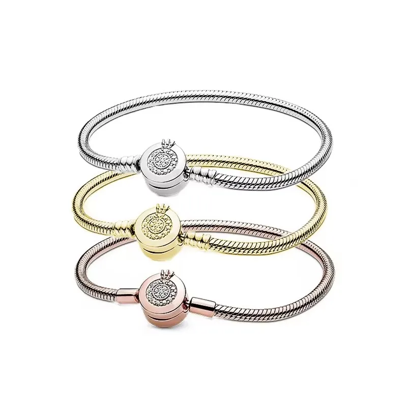 Оригинальный 925 серебряного золота розовое золото сверкающая Корона змея цепочка браслет с iPandora логотип sale