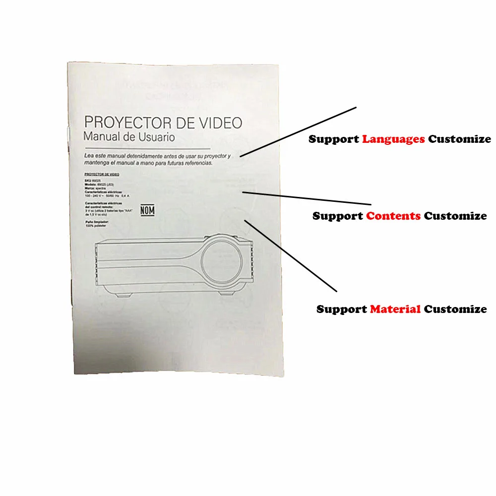 Projector Assessoried Customize OEM ODM Support The Instruction Manual /Sticker Customization According To Your Own Deisgn