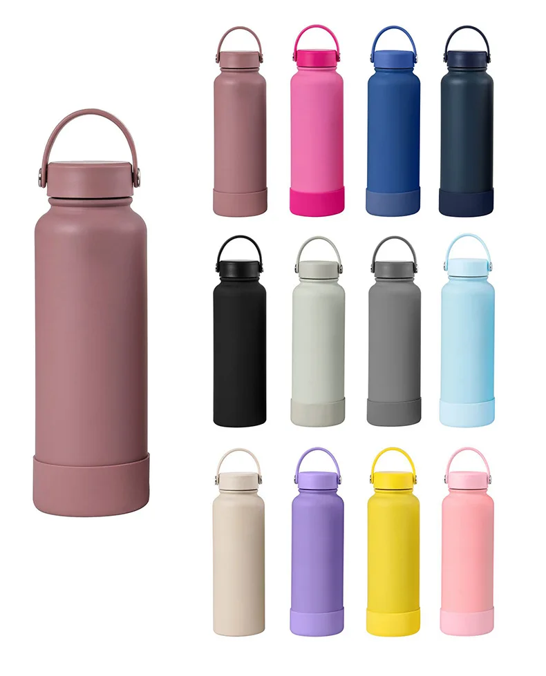 Sports Water Bottle 650ml Double Layer Silicone Sleeve Water Bottle with Handle Rubber Bottom