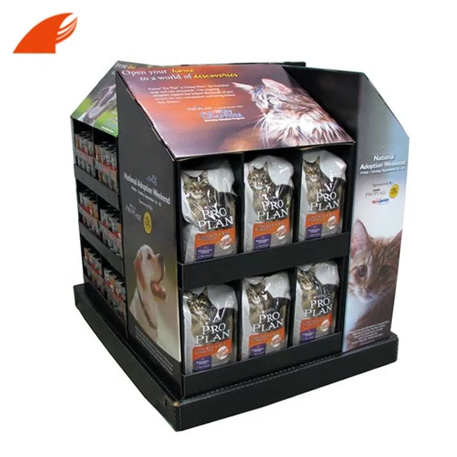 China Customized Pet Products Corrugated Cardboard Pallet Display With Plastic Hooks