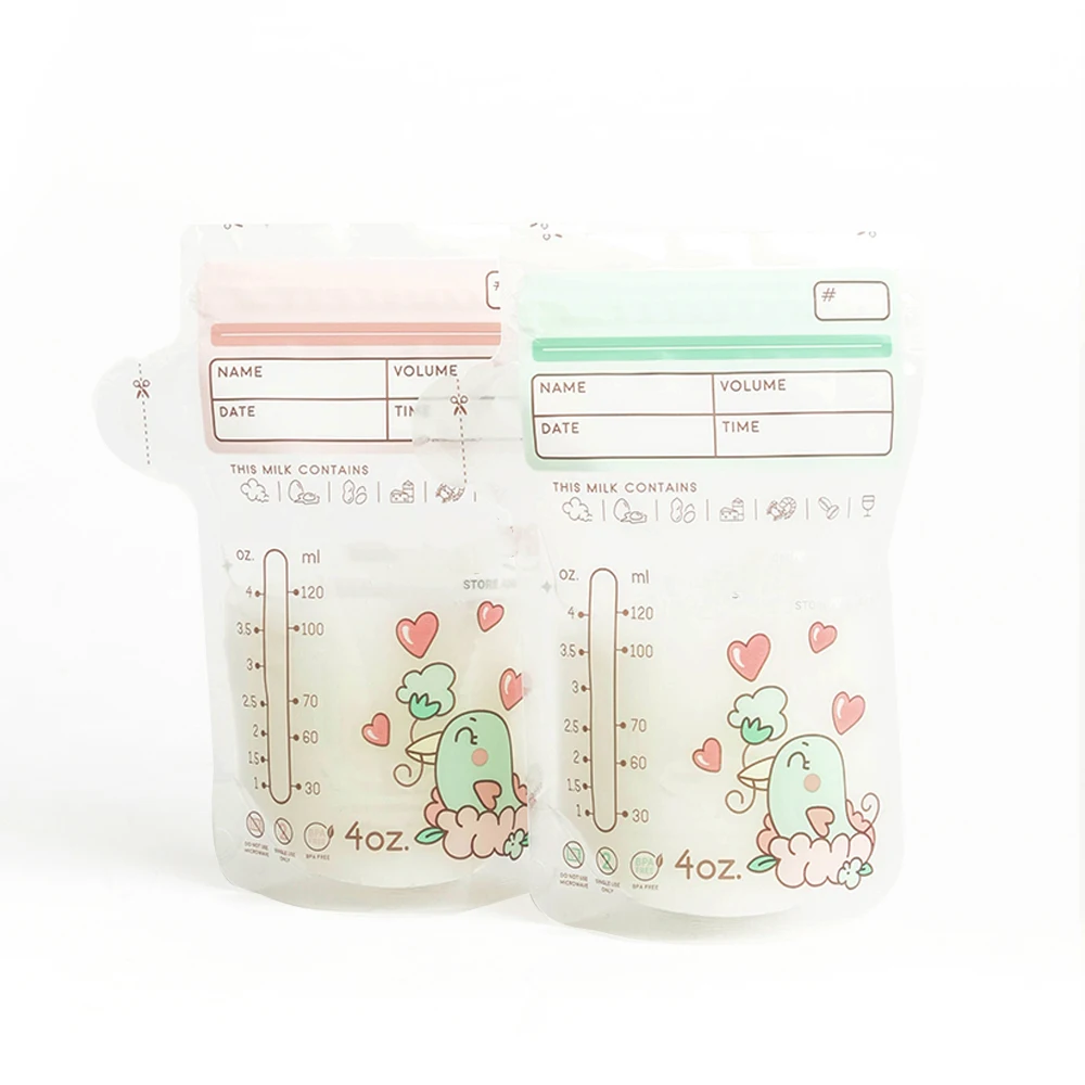 Plastic Poly Standing Up Zipper Pouch with Easy Pour Spout Packaging Breast milk Storage Bag for Breastfeeding