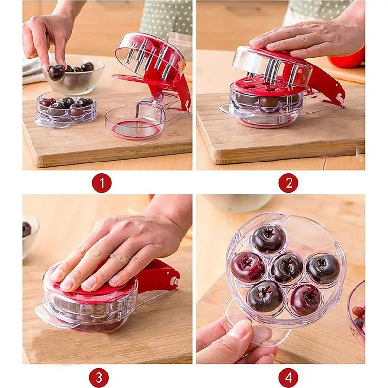 Portable 6-in-1 Cherry Seed Core Remover Quick Release Multi-Cherry Pitter Cake Fruit Salad Vegetables-Time-Saving Cutting Tool