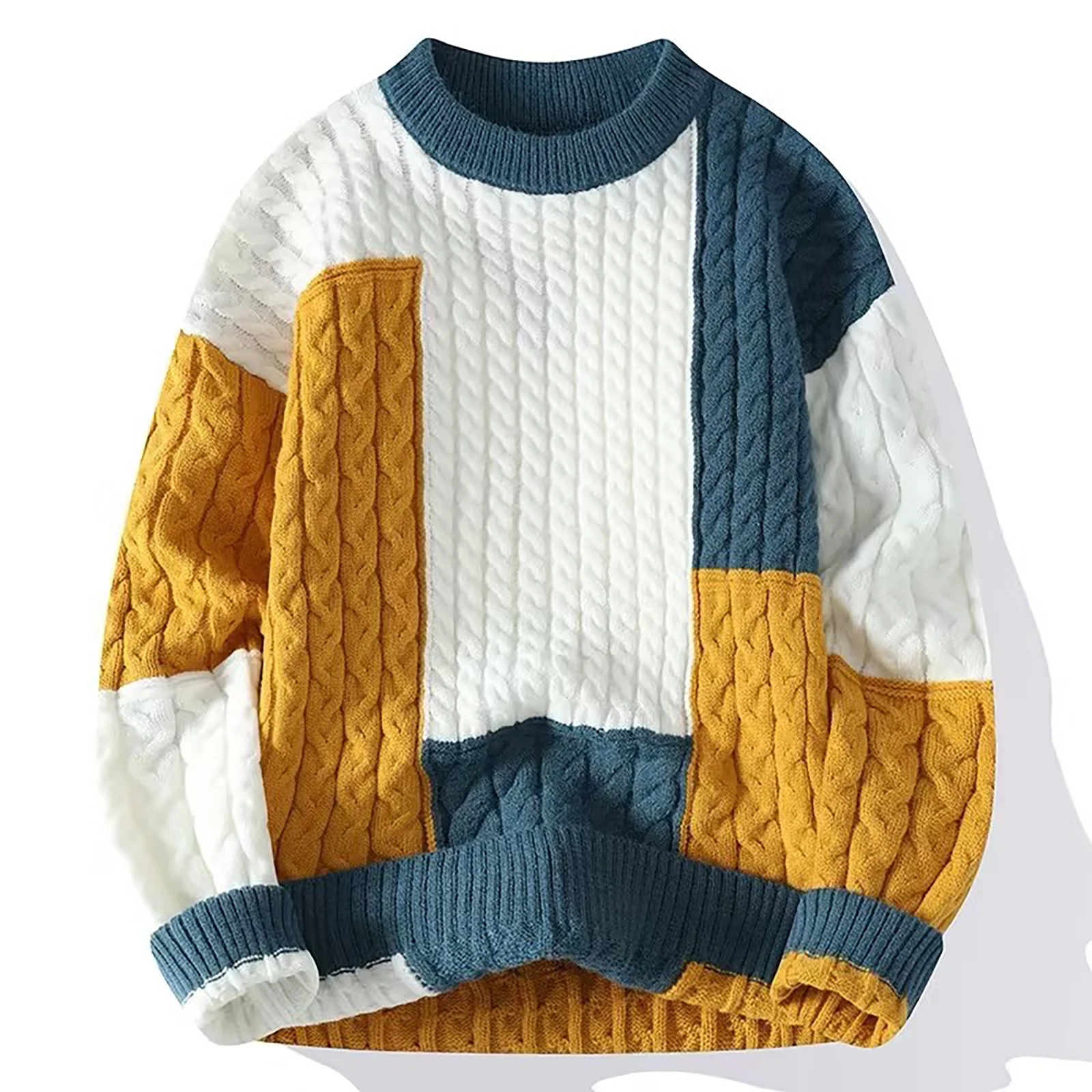 2023 OEM Wholesale Custom Fashion Crew Neck Design Rib Knitted Long Sleeve Pullover Sweater for Men