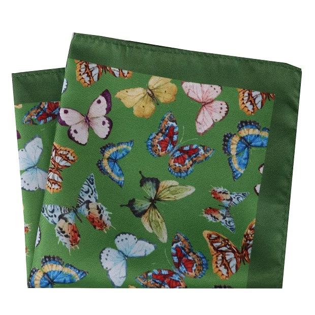 Factory Manufacture Suit Accessories Cotton White Navy Flower custom print butterfly pattern pocket squares