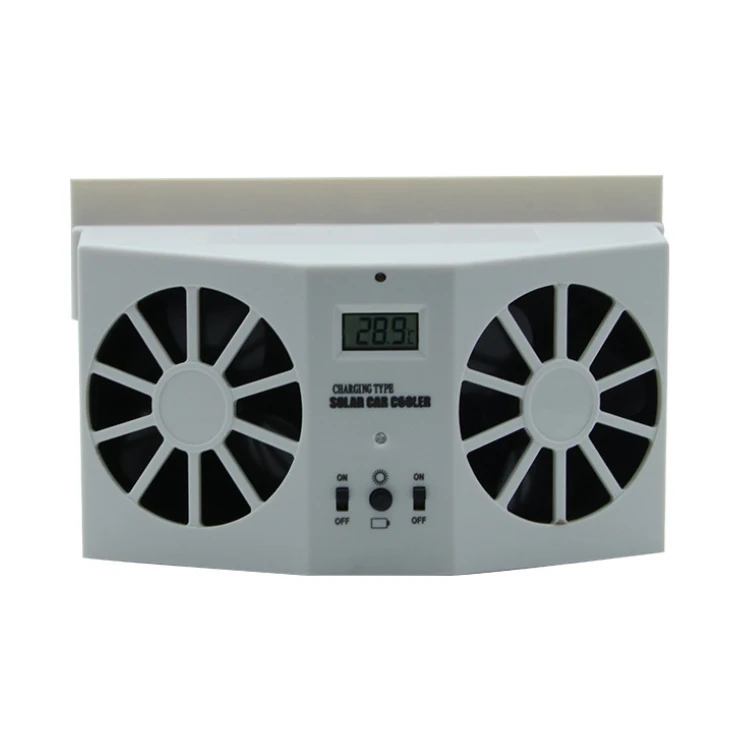 Solar Powered Car Fan Auto Front/Rear Window Air Vent Exhaust Fan Vehicle Radiator Vent with Ventilation Fan 2 Head(Black)