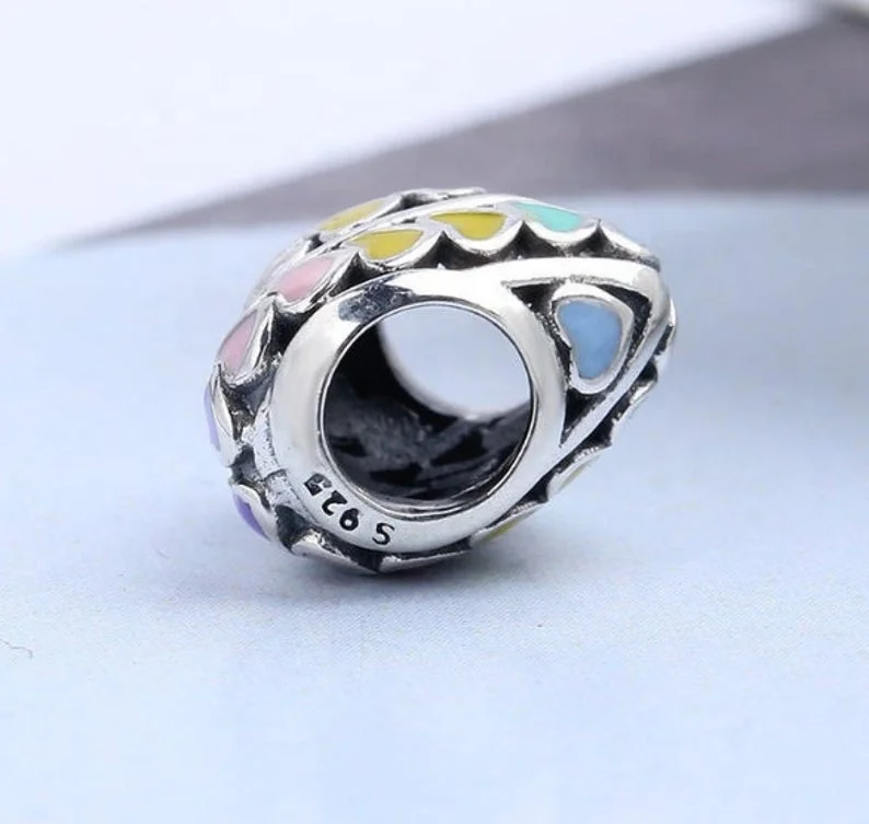 Rainbow heart charms fit for pandora charms bracelet 925 sterling silver mixed enamel charms