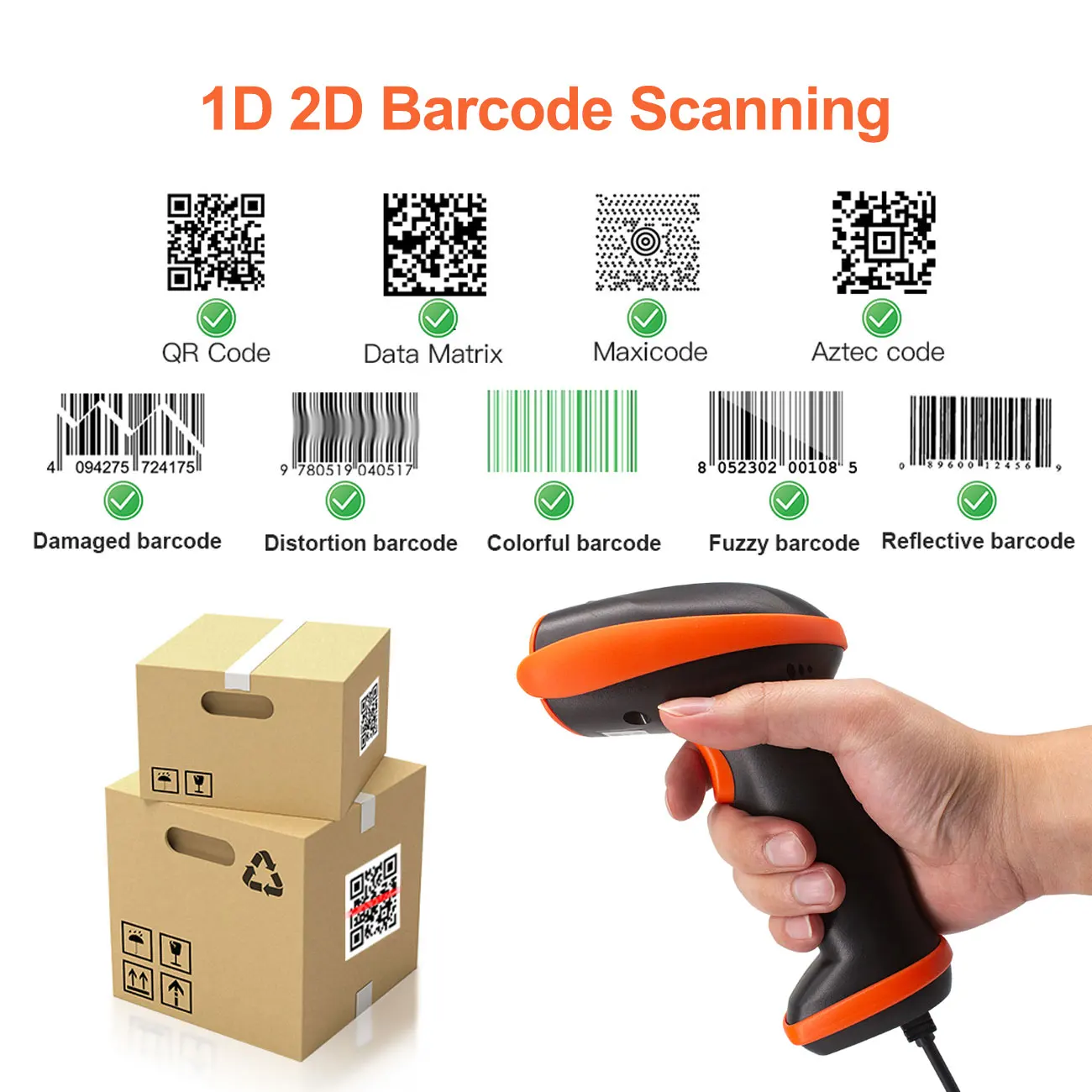 Wireless Wired Barcode Scanner And V8BL BT USB 2.4G1D 2D QR Bar Code Reader PDF417 for IOS Android IPAD