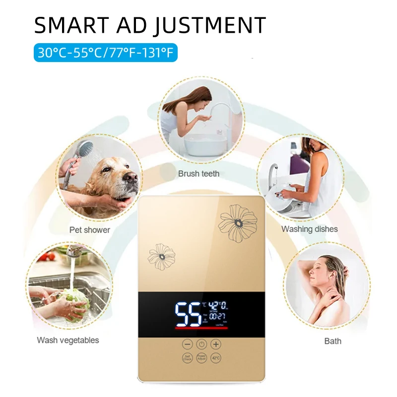 LED Screen Ecosmart CE EMC CB OEM 5.5kw 220V Instant Bathroom Kitchen Shower with Electric Tankless Water Heater App