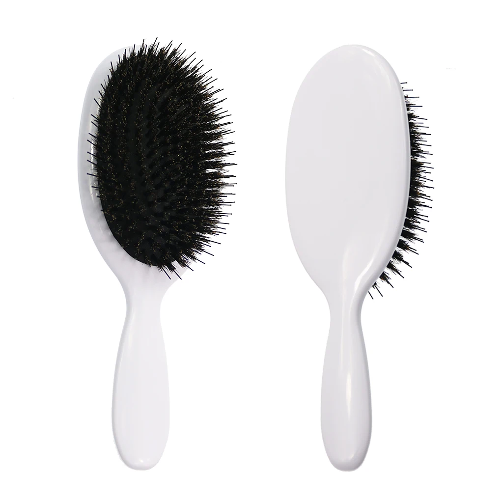 Top Selling Customized Plastic Nylon Mixed Boar Bristle Shine White Paddle Brush Massage Detangling Hair Brush