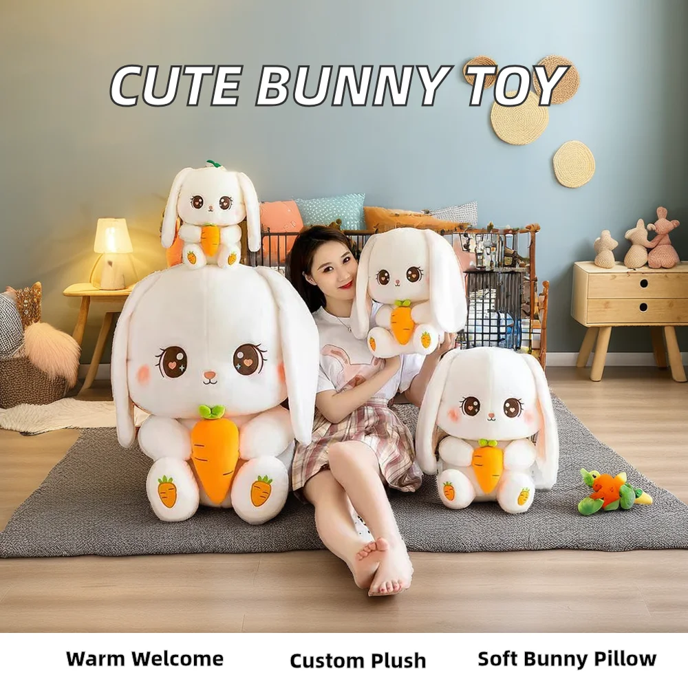 Wholesale Super Cute Soft Bunny Doll Stuffed Plush Animal Rabbit Toy PP Cotton Warm Carrot Cushion Pillow Birthday Gifts Kids