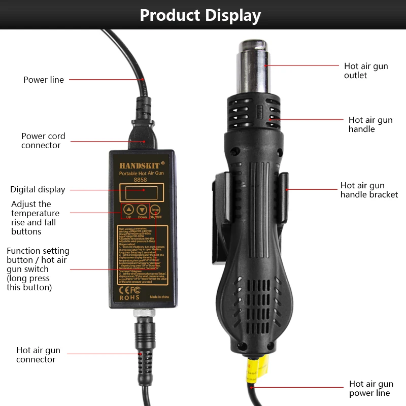 handskit 8858 Heat Guns OLED Digital Display Temperature Soldering Station Portable BGA Rework Hot Air Gun Home Diy Repair Too