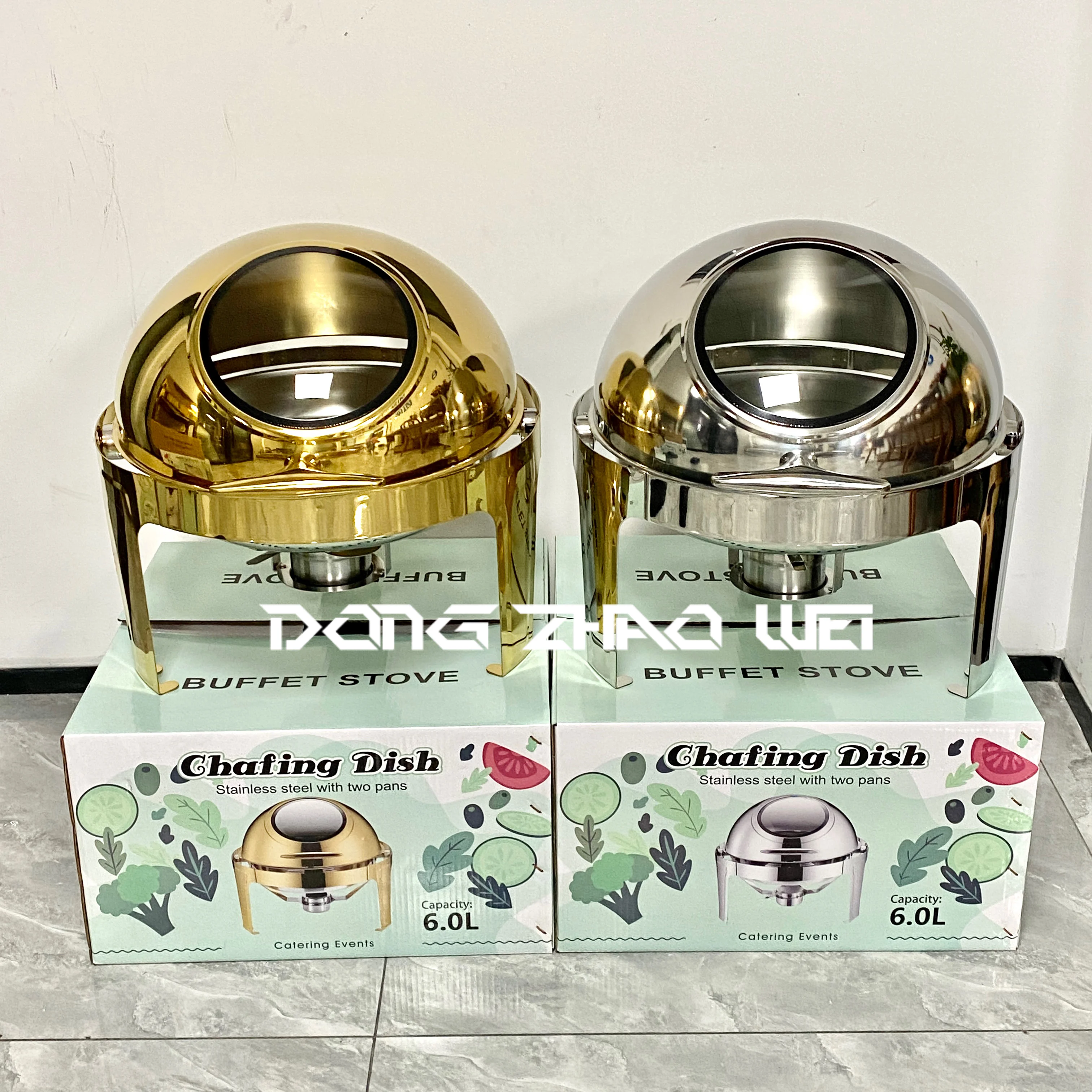 Modern Stainless Food Warmer Buffet Serving Equipment Catering 6l Gold Round Alcohol Stove Chafing Dish Heater For Sale