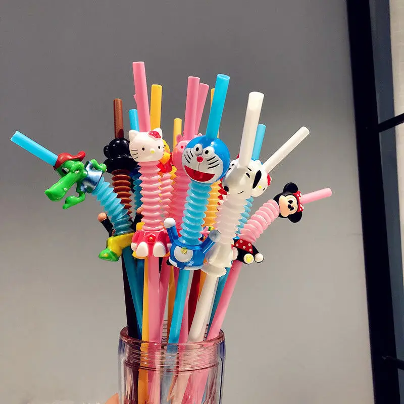 Party Plastic Reusable Juice Straw biodegradable Kid Funny Decorative Creative Animal Cartoon Drinking pattern colored Straw