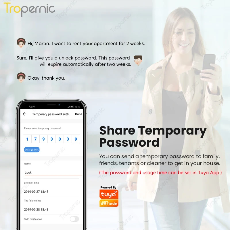 Tropernic Tuya Smart Home Digital Keypad Door Lock Biometric Fingerprint Smart Door Lock