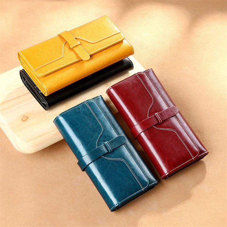 cheap long real leather rfid blocking lady purse women wallet  wholesale