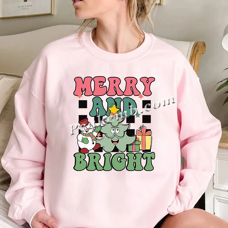 Merry and Bright Print dtf Transfer Christmas Halloween Design Heat Transfer Sticker Screen Print Transfers for Clothes