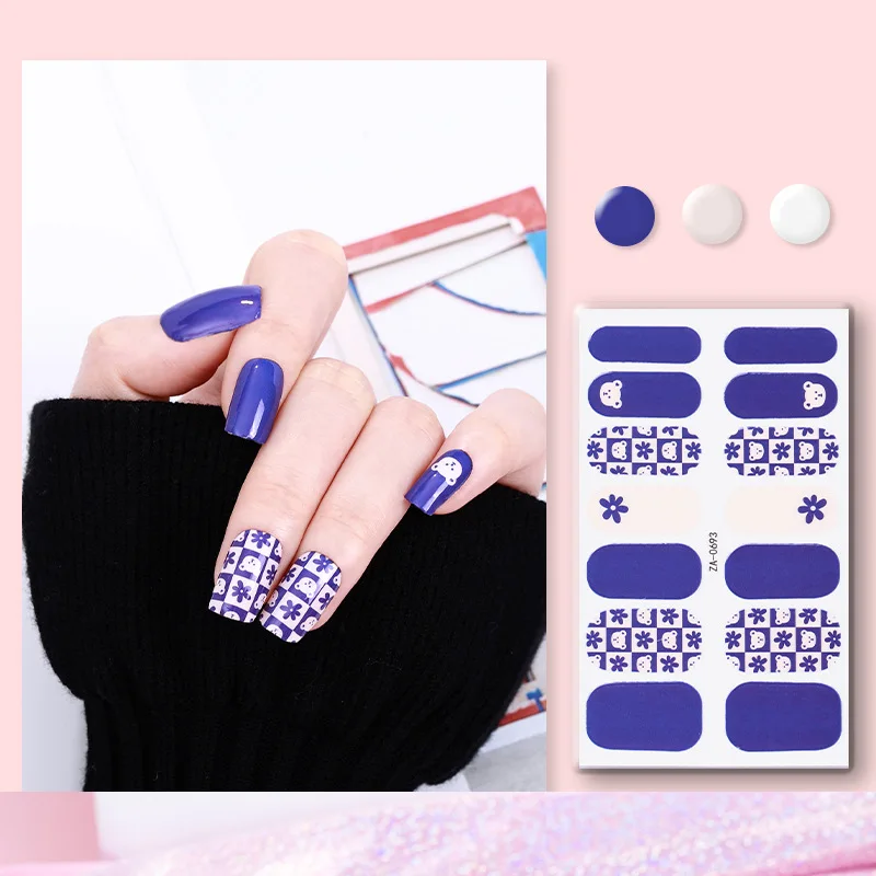 OMG 2022 16 finger nail stickers Full Check Nail Art Sticker esmalte semipermanente unas postizas custom nails
