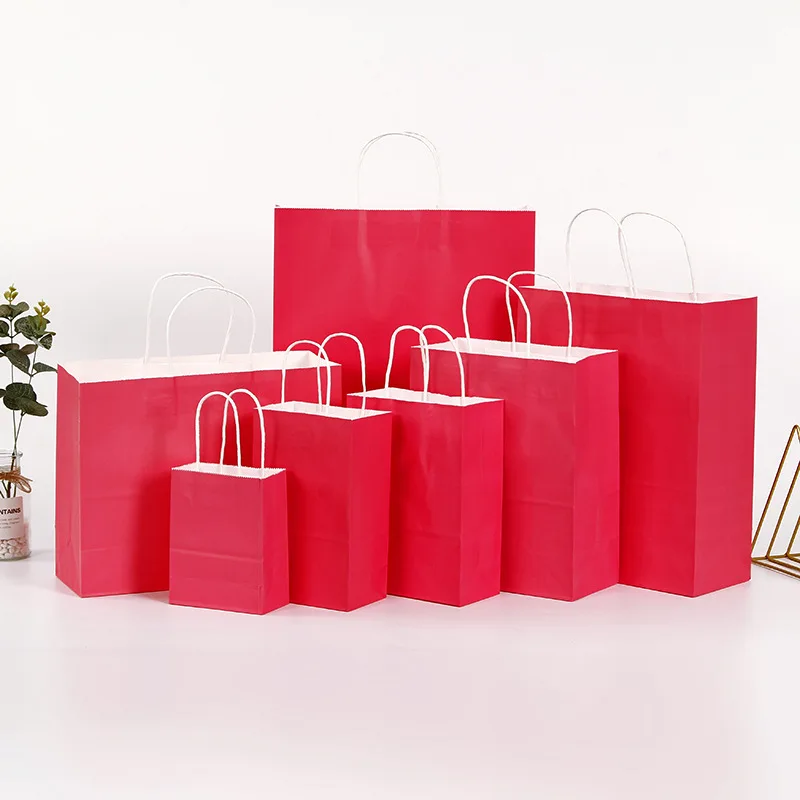 Factory Wholesale Handbag Color Thick Kraft Paper Bag Red Paper Package Bag Shoes and Clothing Packaging,business&shopping PR