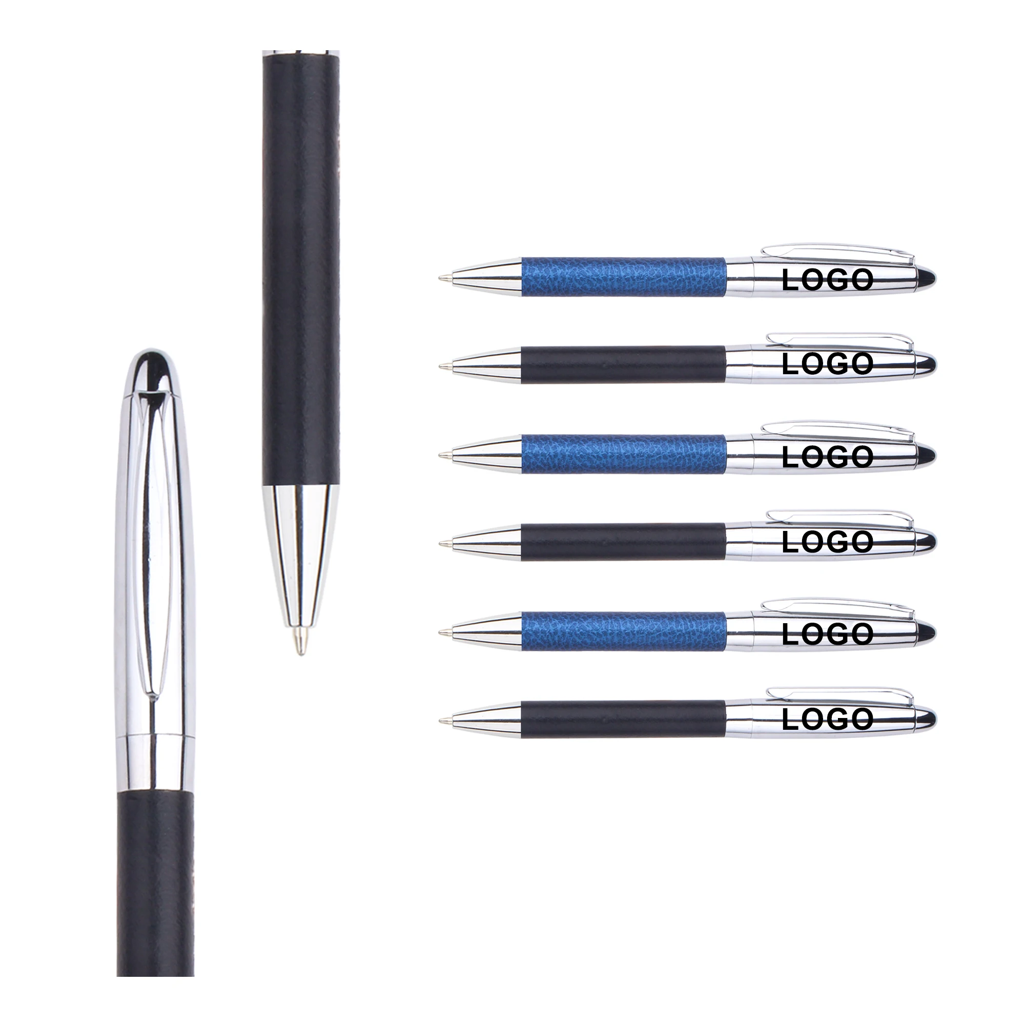 2024 Good Quality Twist Metal PU Rotating Leather Making Ball Pen With Custom Logo