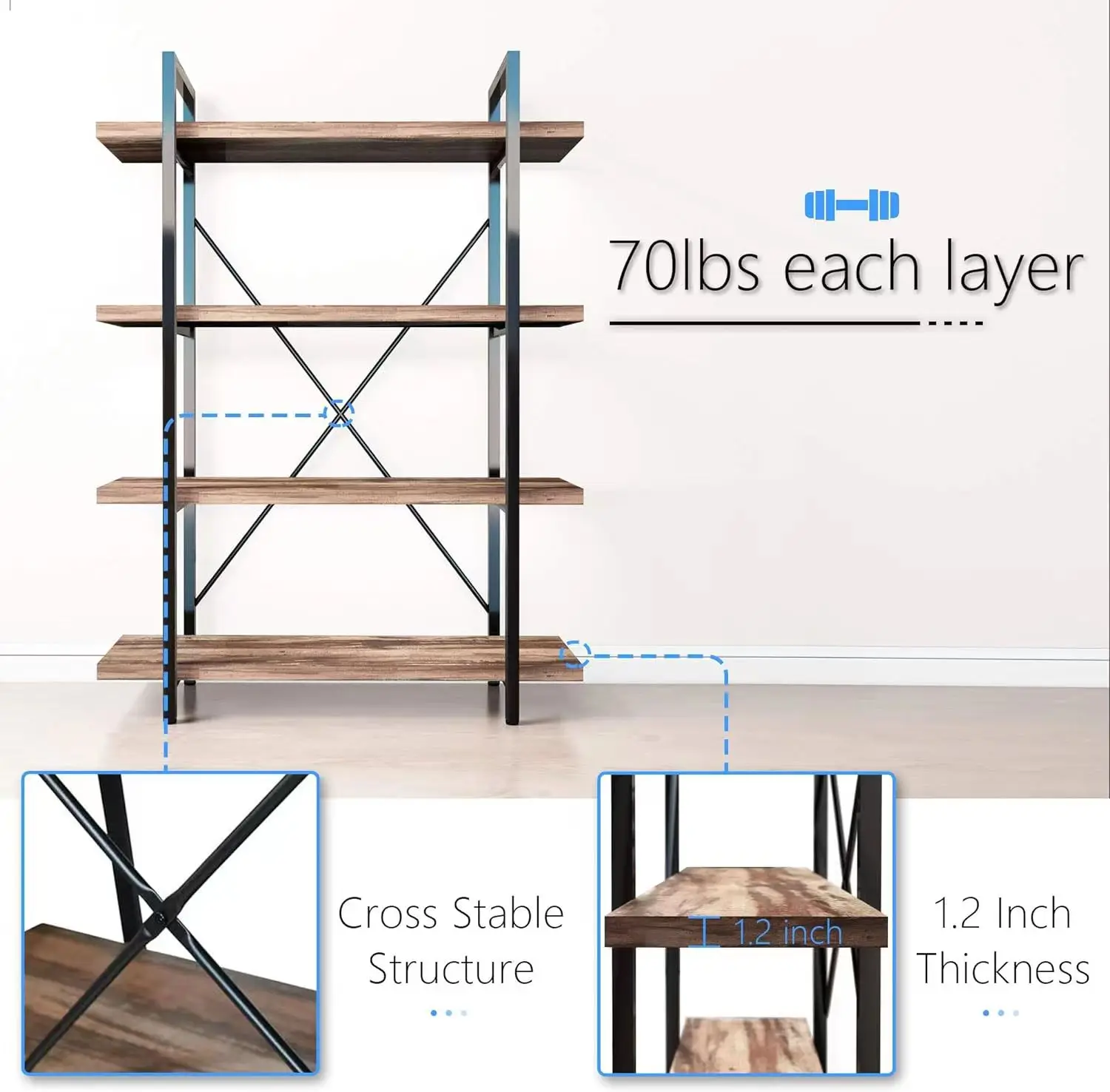 Open Large Book Shelf Wood and Display Shelves Bookcase Metal and Wood Bookshelf Furniture for Collection