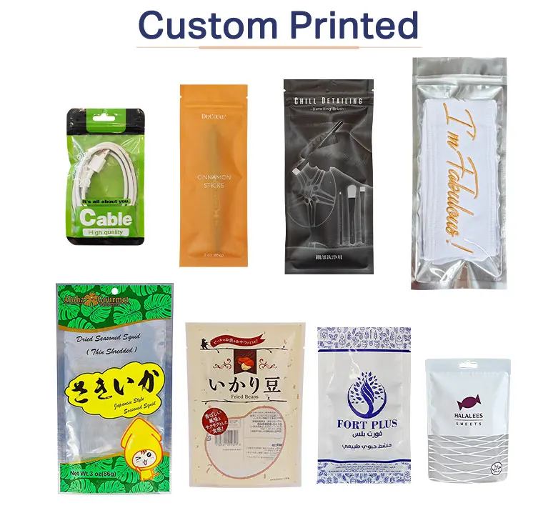 Custom Printed 3 Three Side Seal Plastic Food Packaging Zipper Top Flat Pouch Resealable Bag For Snack