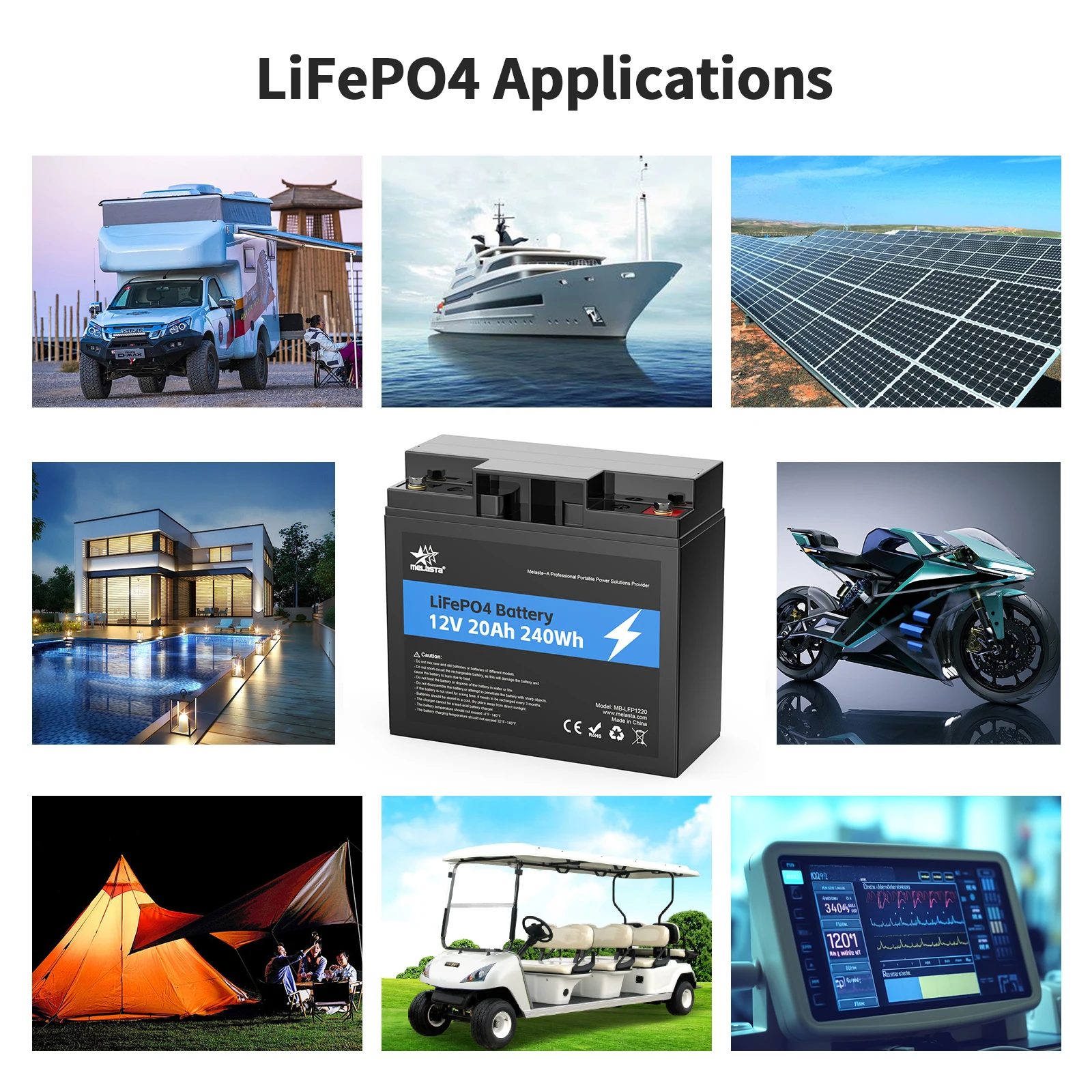 Melasta Wholesale Lifepo4 Battery 12v 20ah Ip65 Waterproof Deep Cycles 12v Lithium Battery