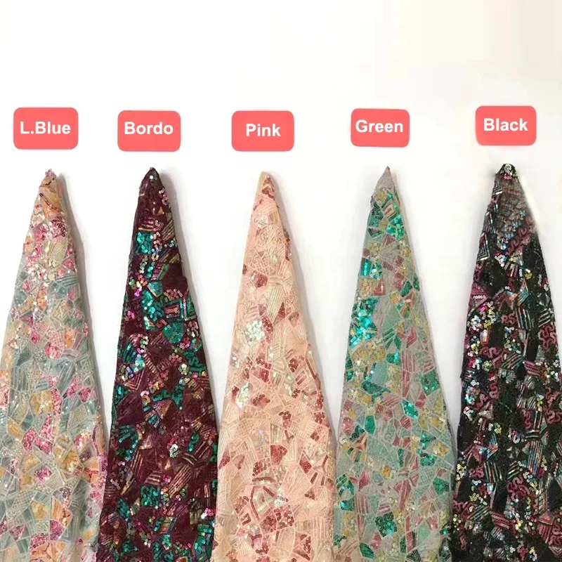 RTS Luxury Patchwork Irregular Geometry Embroidery Sequin Fabric For Dress